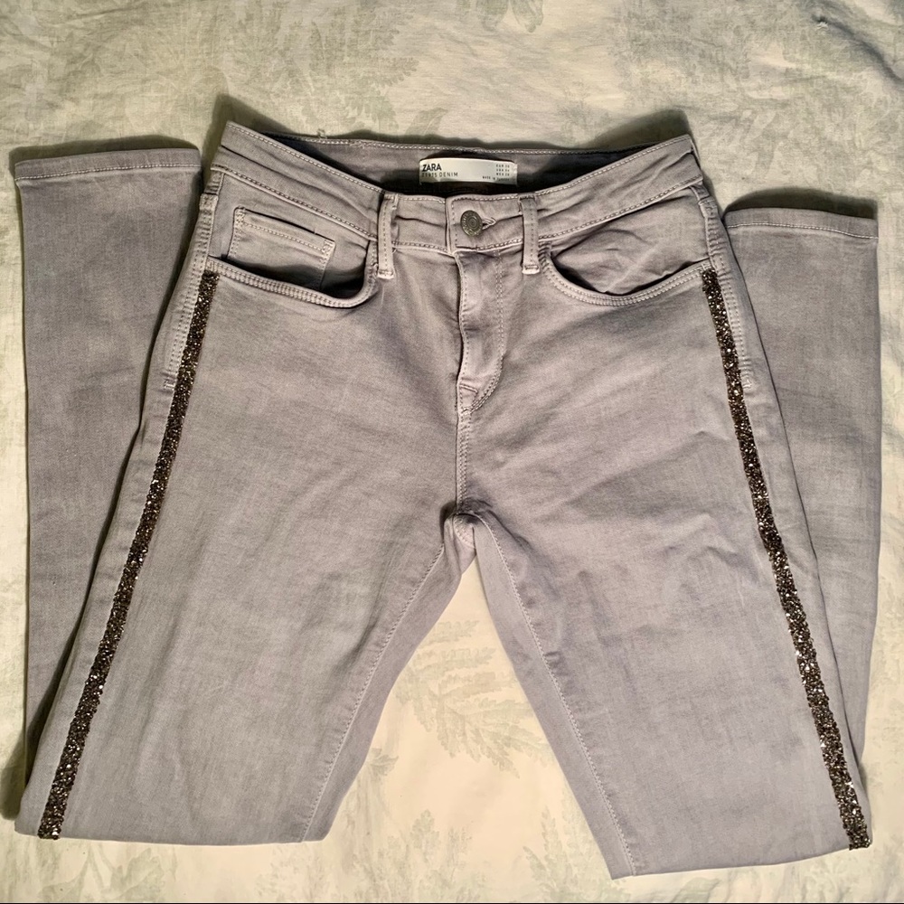 Zara Grey Sparkly Side Stripe Z1975 Denim Jeans